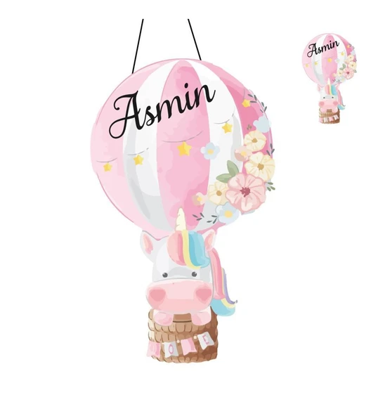 Kişiye Özel Bebek Kapı Süsü Ve 50 Adet Magnet Seti Ünicorn Balon ürün görseli 1