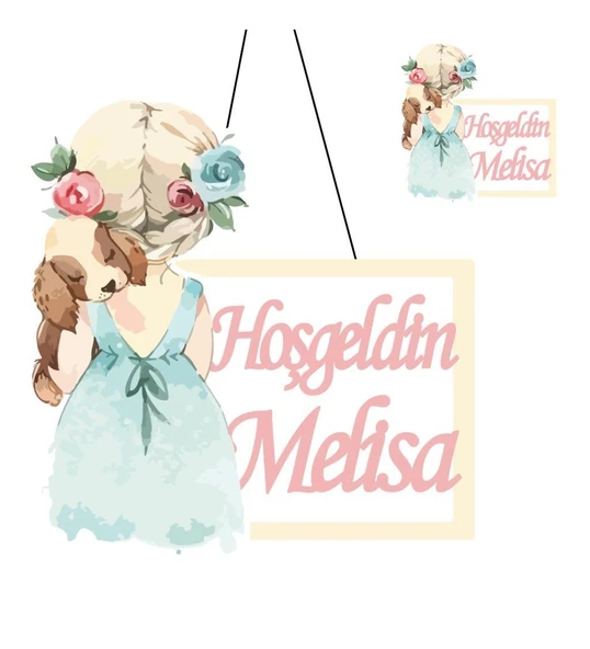 Kişiye Özel Bebek Kapı Süsü Ve 50 Adet Magnet Seti Köpek Ve Kız ürün görseli 1