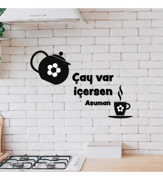 Ahşap Dekoratif Mutfak Aynası İsme Özel Çay Temalı Duvar Süsü ürün görseli 1