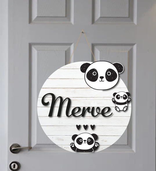 Kişiye Özel Tatlı Minik Panda Kapı Süsü 30x30cm ürün görseli 1