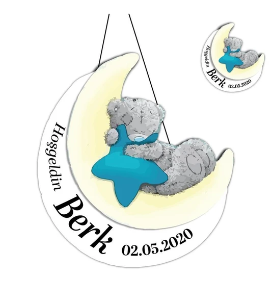 Kişiye Özel Bebek Kapı Süsü Ve  Adet Magnet Seti Ay Ve Ayı ürün görseli 1