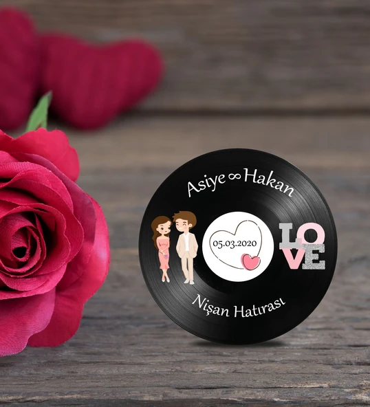 İsme Özel Ahşap Plak Magnet Söz Nişan Hatırası 50 Adet ürün görseli 1