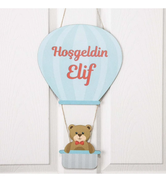 Meşgalem Ayıcıklı Uçan Balon Temalı Kişiye Özel Kapı Süsü ürün görseli 1