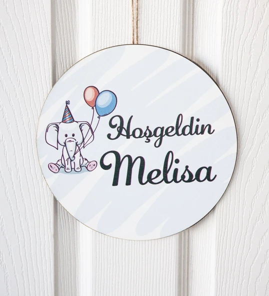 Meşgalem Balon Tutan Fil Temalı Kişiye Özel Kapı Süsü ürün görseli 1