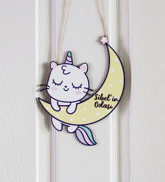 Meşgalem Unicorn ve Ay Temalı Kişiye Özel Kapı Süsü ürün görseli 1