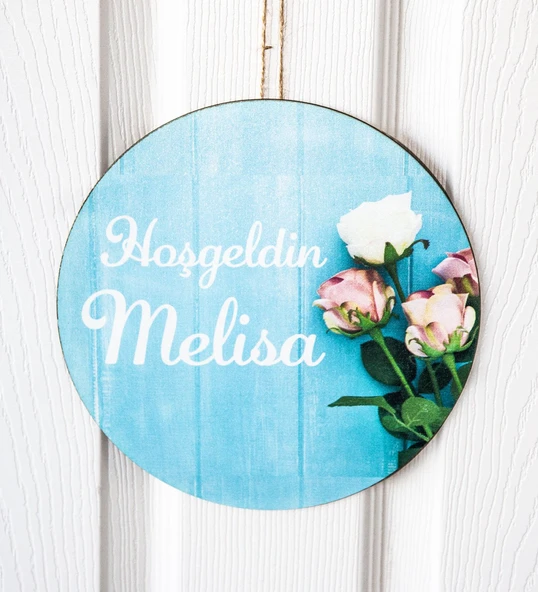 Meşgalem Pembe ve Beyaz Gül Temalı Kişiye Özel Kapı Süsü ürün görseli 1