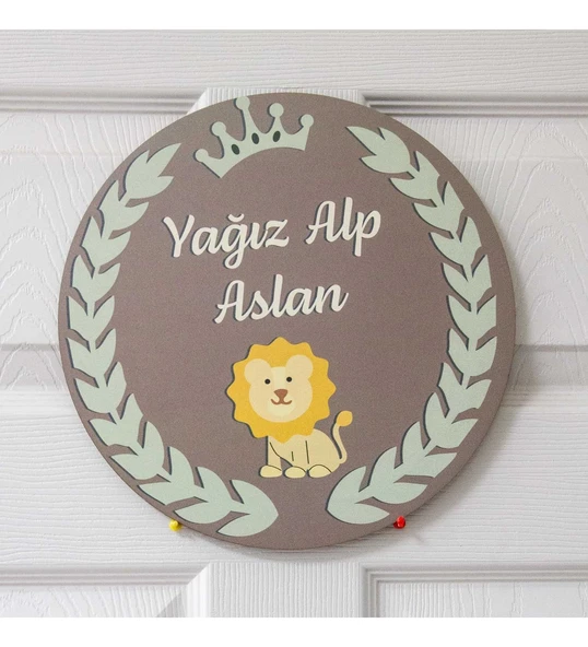 Aslan Figürlü Bebek Ahşap Kapı Süsü ürün görseli 1