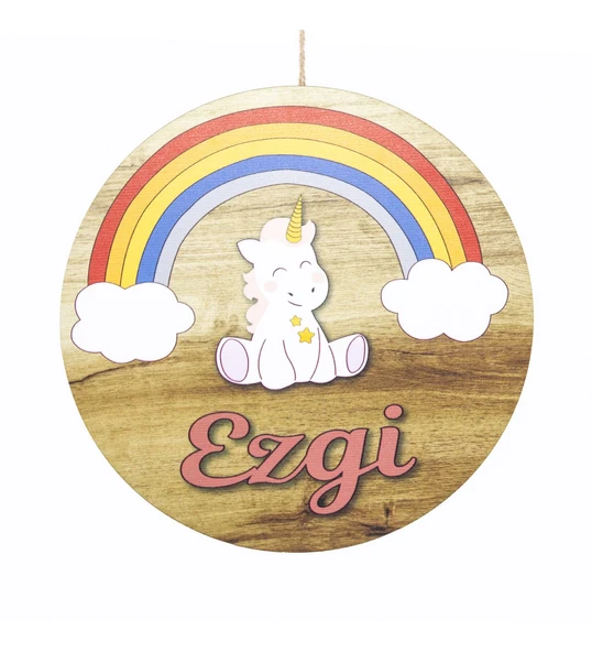 Meşgalem Gökkuşağı ve Unicorn Temalı Kişiye Özel Kapı Süsü ürün görseli 1
