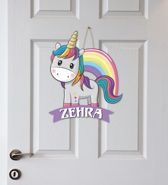 Meşgalem Minik Unicorn Temalı Kişiye Özel Kapı Süsü ürün görseli 1
