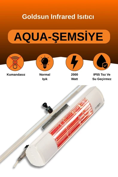 Goldsun Aqua 2000 Watt GSU20 Şemsiye Tip Kumandasız Suya Dayanıklı Elektrikli İnfrared Isıtıcı-Beyaz ürün görseli 1