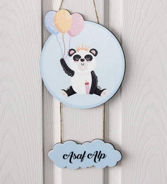 Meşgalem Balon Tutan Yavru Panda Temalı Kişiye Özel Kapı Süsü ürün görseli 1