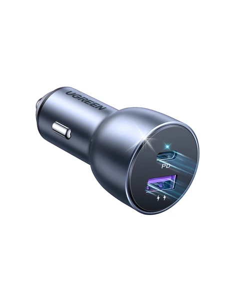 UGREEN 52.5W QC PD Hızlı Araç İçi Şarj Cihazı Çakmaklık Adaptörü 1xUSB-C, 1xUSB-A, Uzay Grisi, 60980 ürün görseli 1