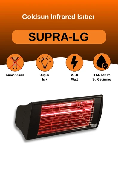 Goldsun Supra 2000 Watt GSS20LG Düşük Işıklı Kumandasız Suya Dayanıklı Elektrikli İnfrared Isıtıcı-Siyah ürün görseli 1