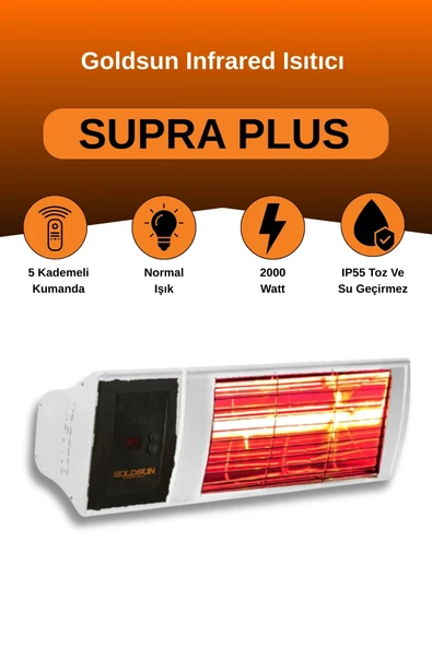 Goldsun Supra Plus 2000 Watt GSS20P Kumandalı Suya Dayanıklı Elektrikli İnfrared Isıtıcı-Beyaz ürün görseli 1