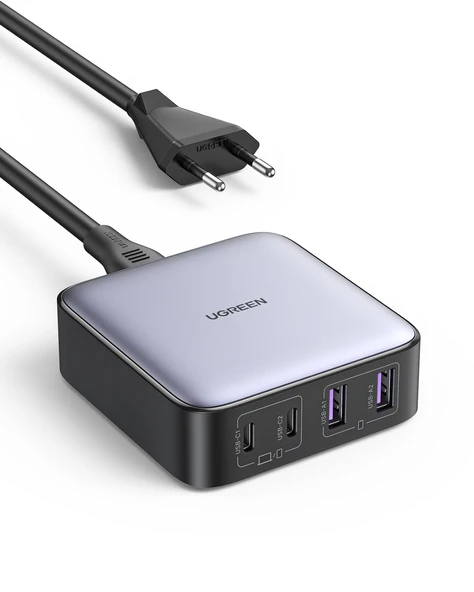 UGREEN Nexode 65W GaN 2 Masaüstü 4 Portlu Hızlı Şarj Cihazı İstasyonu 2xUSB-A, 2xUSB-C, Gri, 90747 ürün görseli 1