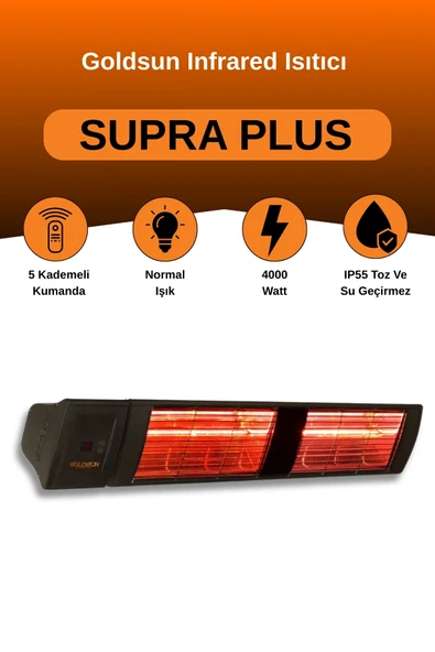 Goldsun Supra Plus 4000 Watt GSS40P Kumandalı Suya Dayanıklı Elektrikli İnfrared Isıtıcı-SiyaH ürün görseli 1