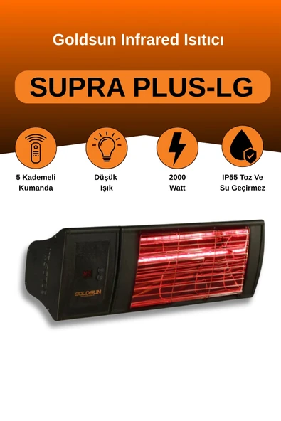 Goldsun Supra Plus 2000 Watt GSS20PLG Düşük Işık Kumandalı Suya Dayanıklı Elektrikli İnfrared Isıtıcı-Siyah ürün görseli 1