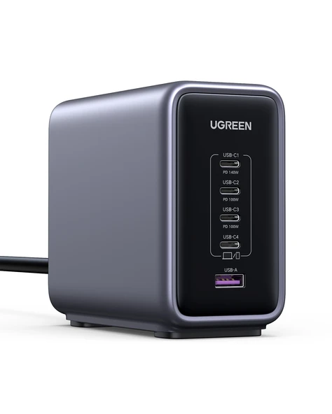 UGREEN Nexode 300W GaN 5 Portlu Hızlı Şarj Cihazı İstasyonu, 4xUSB-C, 1xUSB-A, Gri, 90903B ürün görseli 1
