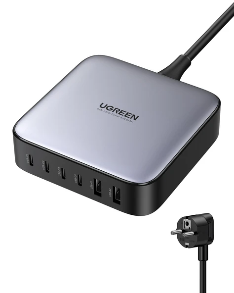 UGREEN Nexode 200W GaN II 6 Portlu Masaüstü Hızlı Şarj Cihazı İstasyonu 4xUSB-C, 2xUSB-A, Gri, 40914 ürün görseli 1