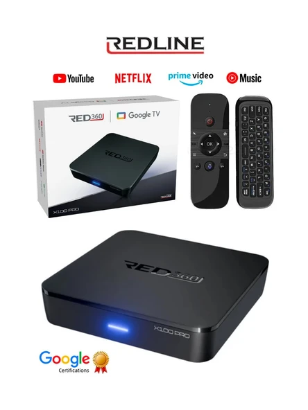 Redline RED360 X100 Pro Android Tv Box + M8 Air Mouse  16GB Hafıza  Google Tv Destekli 4K Cihaz ürün görseli 1