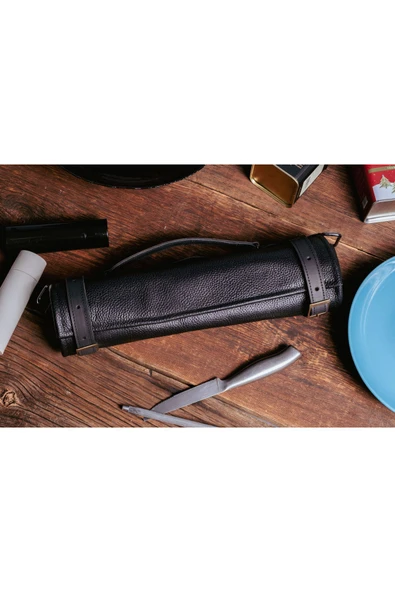 saraci leather craft Hakiki Deri Şef Bıçak Çantası 5 Slotlu ürün görseli 1