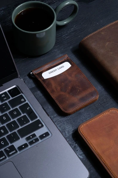 saraci leather craft Hakiki Deri Slim Kartlık ve Cüzdan, Para Klips Detaylı ürün görseli 1