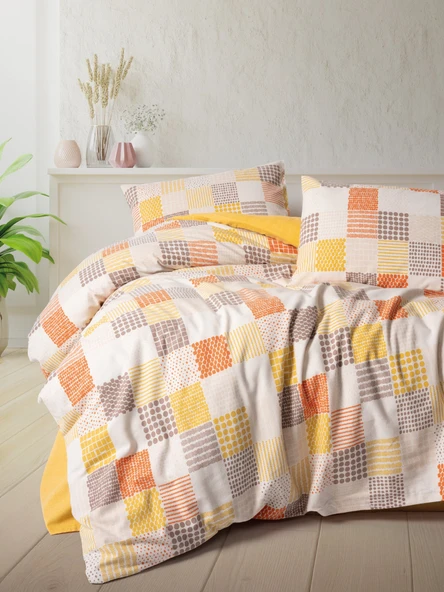 Cotton Box Flanel Çift Kişilik Nevresim Takımı Palm Hardal ürün görseli 1