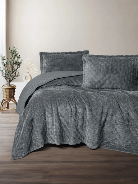 Cotton Box Softnest Çift Kişilik Yatak Örtüsü Boleta Koyu Gri ürün görseli 1