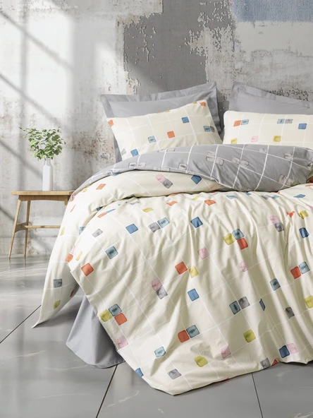 Cotton Box Minimal Tek Kişilik Lastikli Çarşaflı Nevresim Takımı Evo Gri ürün görseli 1