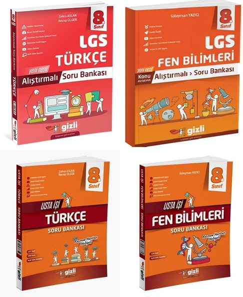 Gizli 2025 8. Sınıf Lgs Türkçe + Fen Bilimleri Alıştırmalı + Usta İşi Soru Bankası Seti 4 Kitap Güncel Müfredat ürün görseli 1