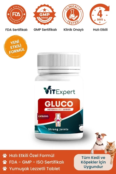 Vitexpert Kedi Ve Köpekler Için Glukozamin Eklem Sağlığı Destekleyici Lezzetli Yumuşak Gluco Tablet 60'lı ürün görseli 1