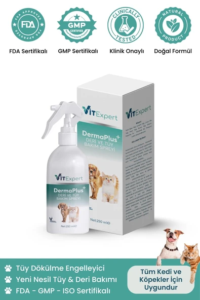 Vitexpert DermaPlus Kedi Köpek Kıtık Açıcı Kolay Tarama Tüy Dökülmesi Önleyici Bitkisel Tüy Deri Bakım Spreyi ürün görseli 1