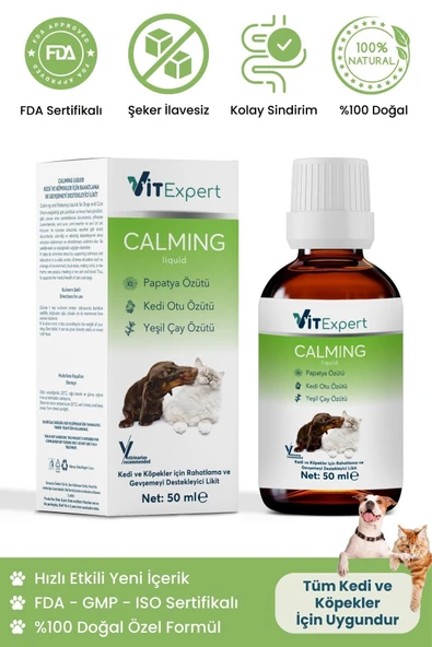 Vitexpert %100 Doğal Anti Stress Kedi Ve Köpekler Için Sakinleştirici Ve Rahatlatıcı Calming Liquid Damla 50ml ürün görseli 1