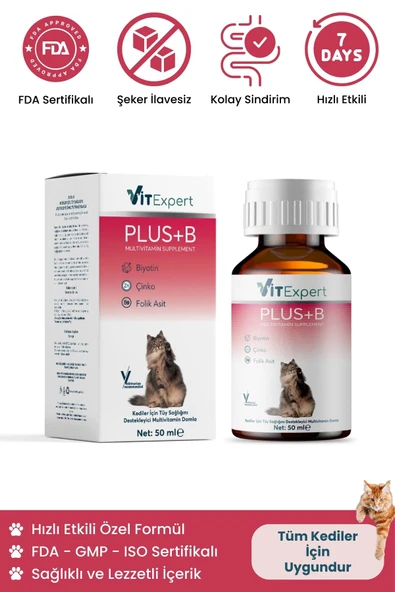 Vitexpert Plus B Hızlı Etkili Tüy Dökülmesi Önleyici Tüm Kediler Için Doğal Tüy Sağlığı Vitamin Damlası 50 ml ürün görseli 1