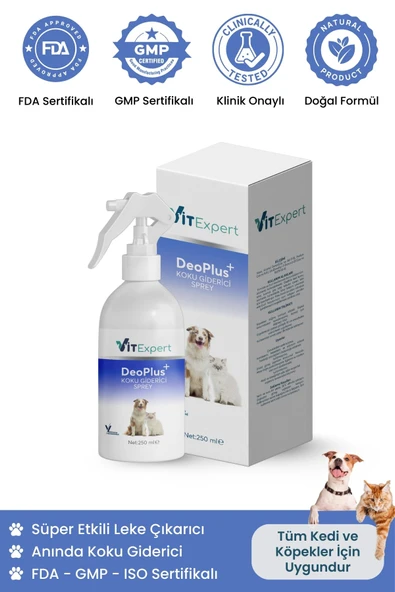 Vitexpert DeoPlus Bebek Pudrası Kokulu Kedi Kumu ve Tuvaleti Kötü İdrar Koku Giderici & Leke Çıkarıcı Sprey ürün görseli 1