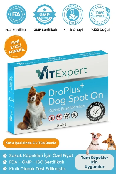 Vitexpert Droplus Köpek Damlası Dış Parazit Pire Kene Bit Ve Deri Bakımı Için Bitkisel Damla - 5 Tüp ürün görseli 1