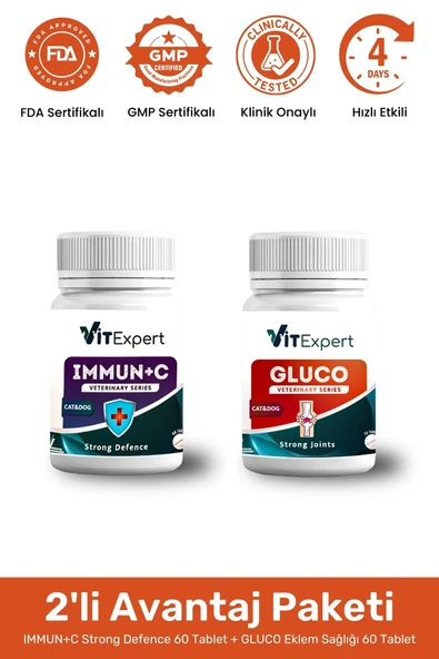Vitexpert 2'li Set Bağışıklık ve Eklem Destekleyici Tablet Tüm Kediler İçin C Vitamini + Glukozamin Özel Paket ürün görseli 1