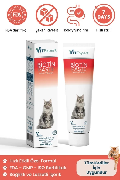 Vitexpert Kediler Için Biotin Paste Tüy Dökülme Engelleyici Döküm Önleyici Tüy Sağlığı Malt Macunu 100 gr ürün görseli 1