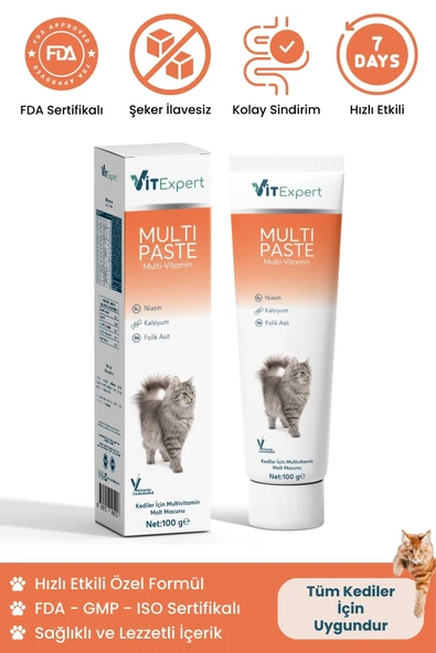 Vitexpert Multi Paste Tüm Kediler Için Multi Vitamin Bağışıklık Ve Tüy Sağlığı Destekleyici Malt Macun 100 Gr ürün görseli 1