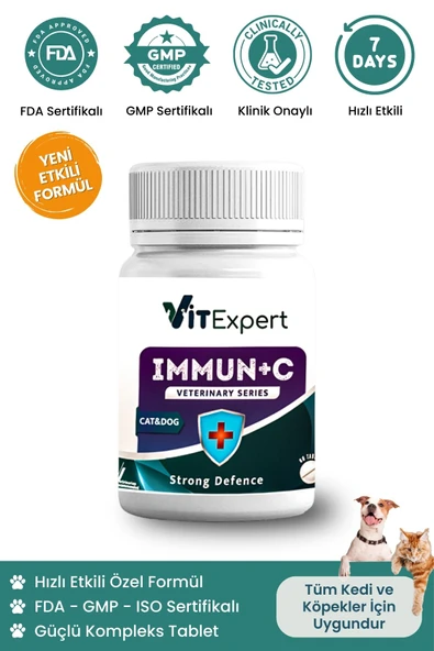 Vitexpert Immun C Strong Defence Kedi & Köpek Bağışıklık Sistemi Destekleyici Güçlendirici C Vitamini Tablet ürün görseli 1