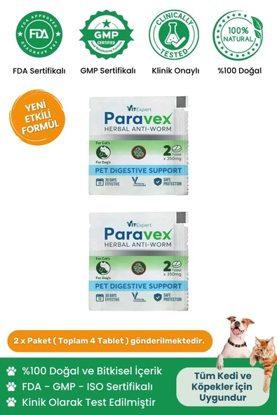 Vitexpert Bitkisel & Lezzetli Kedi Ve Köpek Parazit Tableti Paravex Herbal Anti-worm 4 Adet Tablet ürün görseli 1