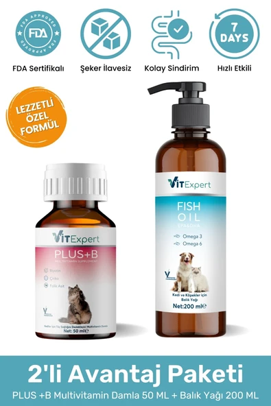 Vitexpert 2'li Bağışıklık Seti Balık Yağı + B Plus Damla Tüm Kediler İçin Bağışıklık Destekleyici Özel Paket ürün görseli 1