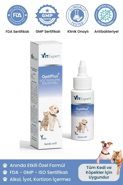 Vitexpert OptiPlus Kedi & Köpek Antibakteriyel Göz Temizleme Solüsyonu Alerji Kızarıklık Enfeksiyon Göz Bakımı ürün görseli 1