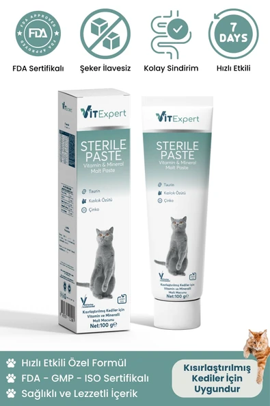 Vitexpert Sterile Paste Kısırlaştırılmış Kediler Için Multi Vitamin Ve Mineralli Kısır Kedi Malt Macun 100 gr ürün görseli 1