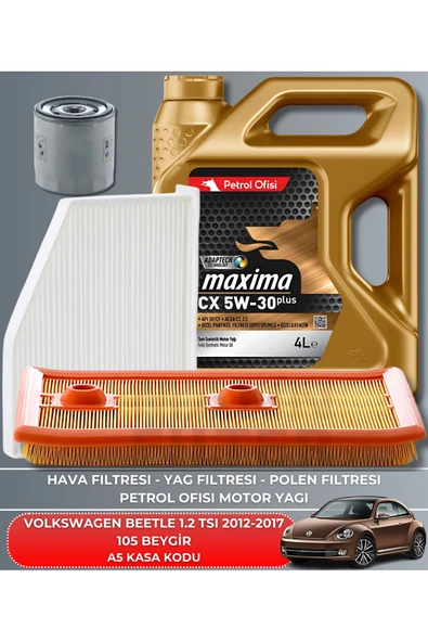 CASTROL 5W30 4LT  VOLKSWAGEN BEETLE 1.2 TSI 2012-2017 105 BEYGİR FİLTRE - DELPHİ MOTOR YAĞ GÖNDERILECEKTIR 2025 ÜRETİM BAKIM SETİ ürün görseli 1