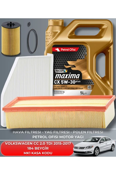 ELF 5W30 5L  VOLKSWAGEN CC 2.0 TDI 2015-2016-2017 184 BEYGİR FİLTRE - DELPHİ YAĞ BAKIM SETİ ürün görseli 1