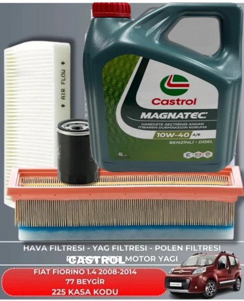 CASTROL 10W40 4LT FIAT FIORINO 1.4 2008-2009-2010-2011-2012-2013-2014 77 BEYGİR FİLTRE - YAG BAKIM SETİ ürün görseli 1