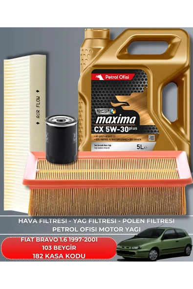 ELF 5W30 5LT FIAT BRAVO 1.6 1997-1998-1999-2001 103 BEYGİR FİLTRE - YAG BAKIM SETİ ürün görseli 1