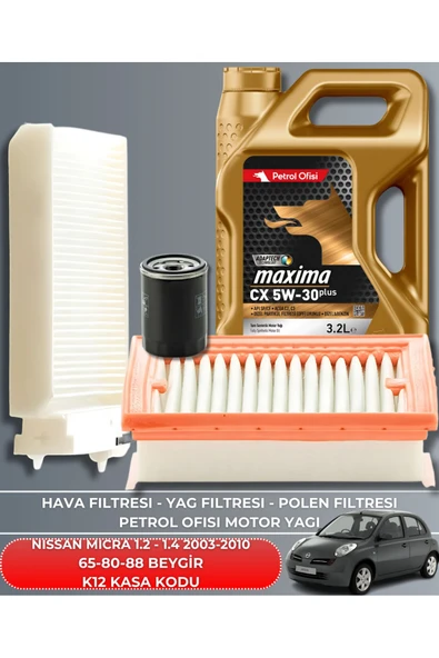 ELF 5W-30  5LT MICRA 1.2 - 1.4 2003-2004-2005-2006-2007-2008-2009-2010 65-80-88 BEYGİR FİLTRE YAĞ BAKIM SET ürün görseli 1