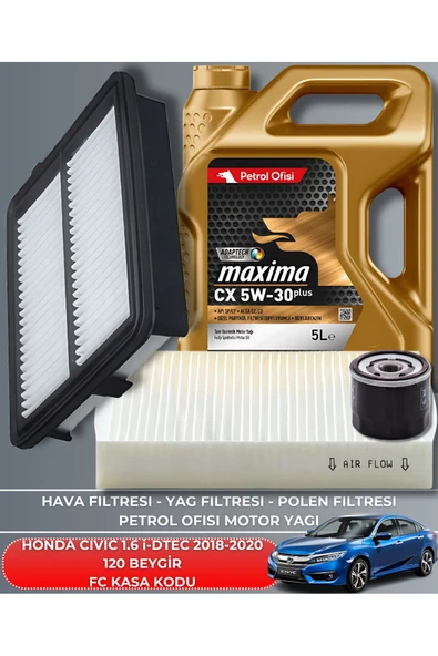 ELF 5W30 5LT HONDA CIVIC 1.6 i-DTEC 2018-2019-2020 120 BEYGİR BAKIM SETİ ürün görseli 1